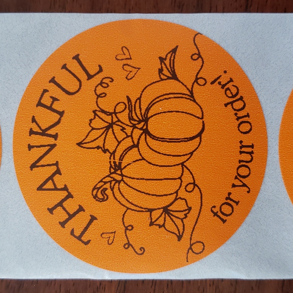 3/$15 THANK YOU STICKERS ORANGE BROWN LARGE TWO INCH FALL THEME